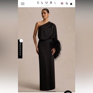 Club L London One Shoulder Black Feather Dress